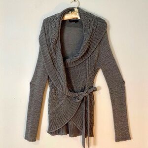 BCBGMAXAZRIA - Dark Gray Wrap Sweater Cardigan with Peplum back - Size M